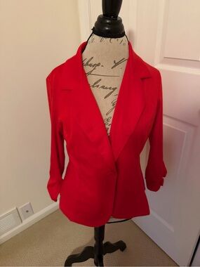 Women's Red Single-Button Tailored Blazer